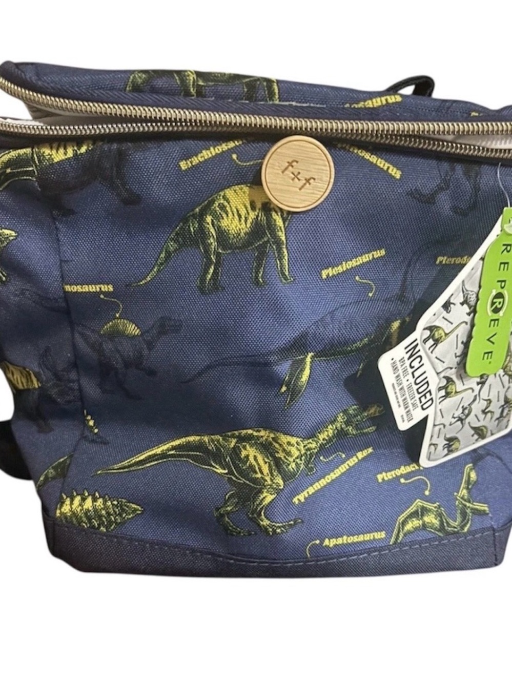 Fit & Fresh Navy Dinosaur Linch Tote 10x10 reusable sandwich bags